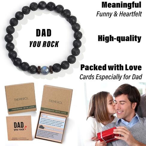 Dad Birthday Gift Men Bracelets Beaded Best Dad Ever Fathers Day From Daughter Son Unique Present Card Cool Black Christmas Stocking Stuffers Valentines Him Who Have Everything Wants Nothing in Saudi Arabia