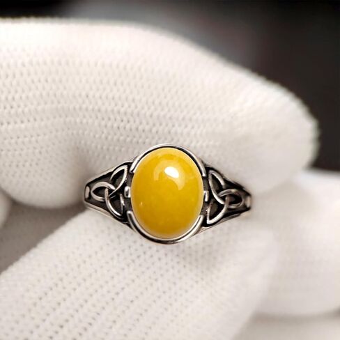 Natural Oval Black Agate Stone Ring,Retro 925 Sterling Silver Genuine Real Quartz Crystal Gemstone Vintage Gothic Punk Viking Celtic Knot Statement Ring for Women (A08_Black Agate, 9) in Kuwait