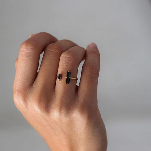 Minimalist Dainty Black Onyx 925 Sterling Silver Simple Solatire Promise Engagement Handmade ring for Women (Black Onyx - Gold on 925 Sterling Silver, 6-7) in Kuwait