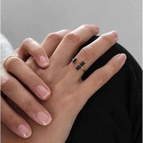 Minimalist Dainty Black Onyx 925 Sterling Silver Simple Solatire Promise Engagement Handmade ring for Women (Black Onyx - Gold on 925 Sterling Silver, 6-7) in Kuwait