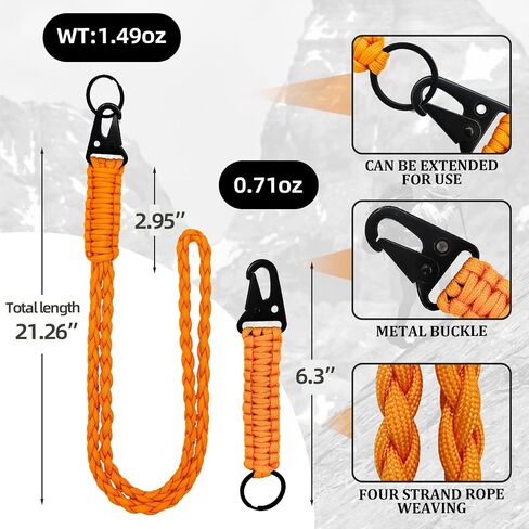 2 Set Heavy Duty Tactical Lanyard, Paracord Hunting Lanyard, Durable Orange Lanyard Necklace Strap 550 Keychain Lanyard for Outdoor Activities in Saudi Arabia