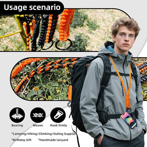 2 Set Heavy Duty Tactical Lanyard, Paracord Hunting Lanyard, Durable Orange Lanyard Necklace Strap 550 Keychain Lanyard for Outdoor Activities in Saudi Arabia