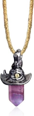 Gothic Magic Hat Amethyst Necklace for Women Handmade Healing Crystal Witch Pendant Necklace Halloween Talisman Jewelry Gifts (Black) in Saudi Arabia