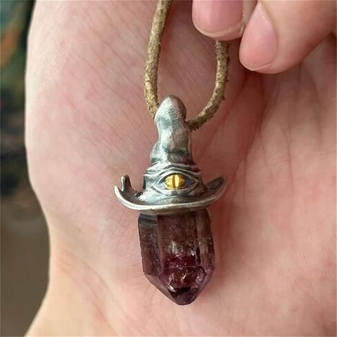 Gothic Magic Hat Amethyst Necklace for Women Handmade Healing Crystal Witch Pendant Necklace Halloween Talisman Jewelry Gifts (Black) in Saudi Arabia