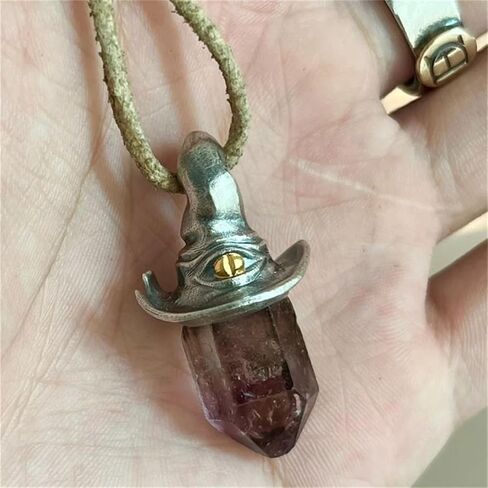 Gothic Magic Hat Amethyst Necklace for Women Handmade Healing Crystal Witch Pendant Necklace Halloween Talisman Jewelry Gifts (Black) in Saudi Arabia
