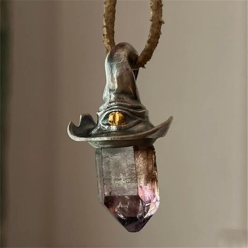 Gothic Magic Hat Amethyst Necklace for Women Handmade Healing Crystal Witch Pendant Necklace Halloween Talisman Jewelry Gifts (Black) in Saudi Arabia
