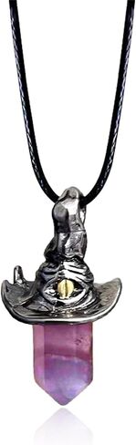 Gothic Magic Hat Amethyst Necklace for Women Handmade Healing Crystal Witch Pendant Necklace Halloween Talisman Jewelry Gifts (Black) in Saudi Arabia