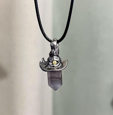 Gothic Magic Hat Amethyst Necklace for Women Handmade Healing Crystal Witch Pendant Necklace Halloween Talisman Jewelry Gifts (Black) in Saudi Arabia