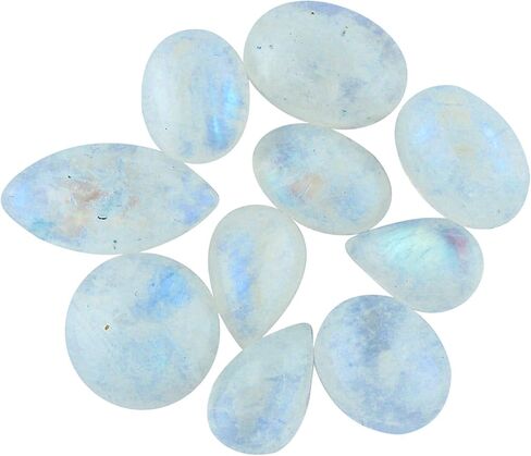 CRYSTALIS Rainbow Moonstone (10pcs) (8-12mm) Natural Loose Gemstone Wholesale Bulk Cabochons Jewelry Making Supply, Chakra Healing Polished Stones, Wire Wrapping, DIY, Gem Collection in Saudi Arabia