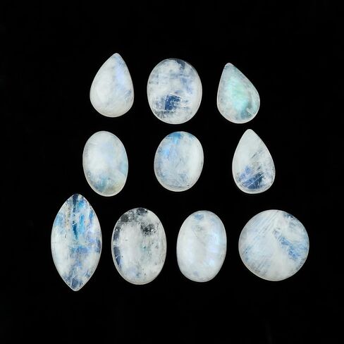 CRYSTALIS Rainbow Moonstone (10pcs) (8-12mm) Natural Loose Gemstone Wholesale Bulk Cabochons Jewelry Making Supply, Chakra Healing Polished Stones, Wire Wrapping, DIY, Gem Collection in Saudi Arabia