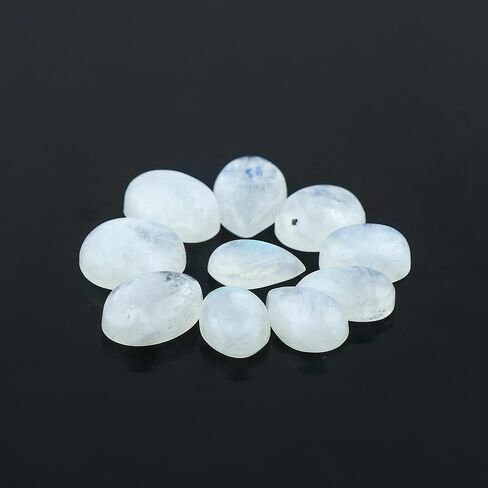 CRYSTALIS Rainbow Moonstone (10pcs) (8-12mm) Natural Loose Gemstone Wholesale Bulk Cabochons Jewelry Making Supply, Chakra Healing Polished Stones, Wire Wrapping, DIY, Gem Collection in Saudi Arabia