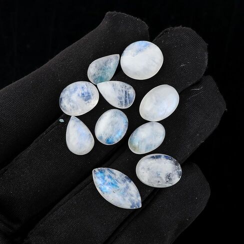 CRYSTALIS Rainbow Moonstone (10pcs) (8-12mm) Natural Loose Gemstone Wholesale Bulk Cabochons Jewelry Making Supply, Chakra Healing Polished Stones, Wire Wrapping, DIY, Gem Collection in Saudi Arabia
