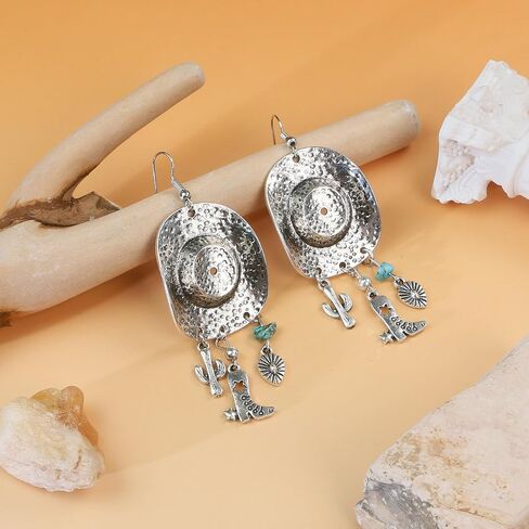 Cowgirl Earrings for Women Western, Silver Rhinestone Dangle Tassel Earrings as Rodeo Country Concert Outfits for Women, Sparkly Western Jewelry Cowboy Chic Hats as Disco Party Decorations in Kuwait