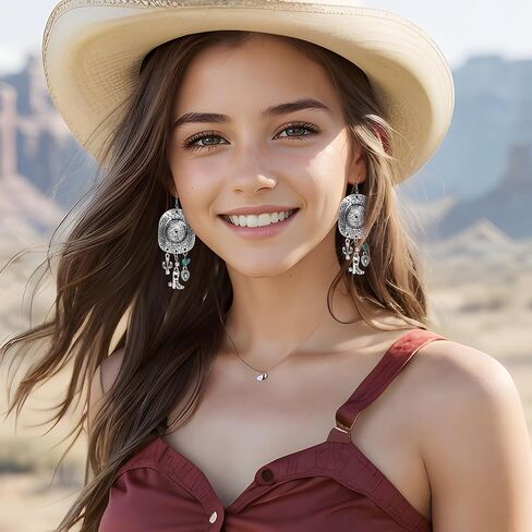 Cowgirl Earrings for Women Western, Silver Rhinestone Dangle Tassel Earrings as Rodeo Country Concert Outfits for Women, Sparkly Western Jewelry Cowboy Chic Hats as Disco Party Decorations in Kuwait