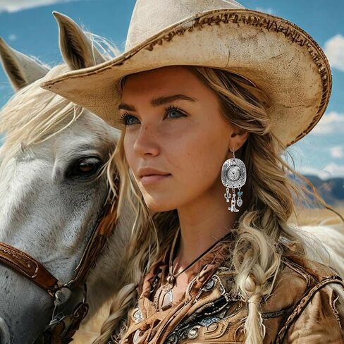 Cowgirl Earrings for Women Western, Silver Rhinestone Dangle Tassel Earrings as Rodeo Country Concert Outfits for Women, Sparkly Western Jewelry Cowboy Chic Hats as Disco Party Decorations in Kuwait