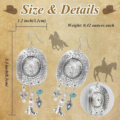 Cowgirl Earrings for Women Western, Silver Rhinestone Dangle Tassel Earrings as Rodeo Country Concert Outfits for Women, Sparkly Western Jewelry Cowboy Chic Hats as Disco Party Decorations in Kuwait