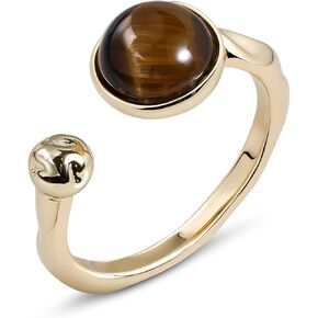Tigers Eye Ring for Women - Gold Plated Natural Gemstone Adjustable Open Ring, Double Brown and Gold Ring for Gift in Saudi Arabia