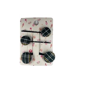 School Uniform Plaid Button Hair Bobby Pin/Double Button Hair Tie/3PC Set/Girls & Women Hair Accessories (Hamilton-P36)