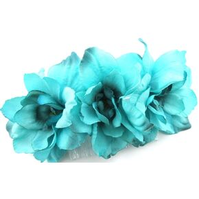 Triple Turquoise Silk Flower Apple Blossom Hair Comb