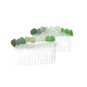 Gorgeous Genuine Green and Aqua Sea Glass Hair Combs (QTY of 2)