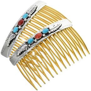Navajo Turquoise Coral Sterling Hair Combs Set Of Two 1550