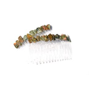 Rainforest Rhyolite Stone Hair Combs (Qty of 2)