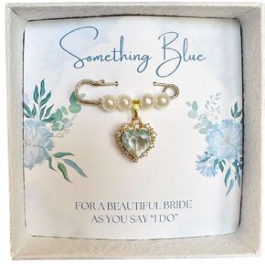 Something Blue Bridal Bouquet Charm – Elegant Wedding Keepsake Pin for Bride – Meaningful Gift from Mom, Sister, or Friend – Beautiful Bridal Shower Gift – Easily Attaches to Bouquet, Garter, or Dress