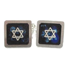 Tallit Clips - Star of David on Blue and Black Copper Enamel