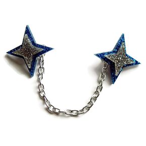 Blue 1950s Star Sweater Clip, Retro Celestial Cardigan Clip, Atomic 50s Collar Clips, Handmade