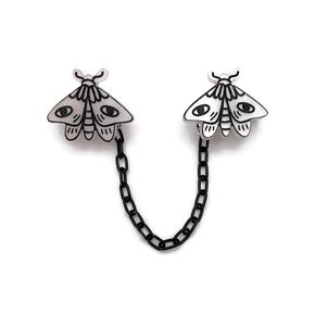Moth Sweater Clip, Black and White Halloween Cardigan Clips, Spooky Season Collar Clips