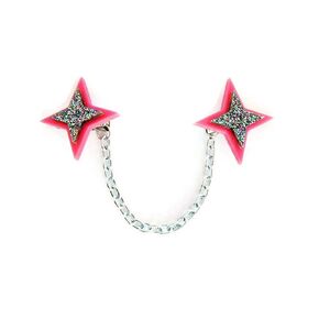 Pink Star Sweater Clip, Retro Acrylic Cardigan Clip, Atomic 50s Collar Clips, Handmade