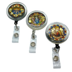 Retractable Badge Reels, Carretes de credencial retráctil, ID Badge Clip para enfermera, médico, profesor, estudiante, religiosos (kit 3 Retractable Badge Holder (Maria,Holy Spirit,Michael archangel))