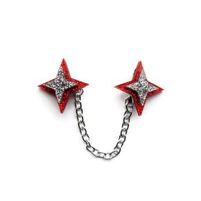 Red 1950s Star Sweater Clip, Celestial Glitter Cardigan Clip, Retro Starburst Collar Clips, Handmade