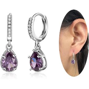 Silver Amethyst Earrings Purple Teardrop Earrings February Birthstone Earrings Amethyst Hoop Earrings for Women Trendy in Saudi Arabia