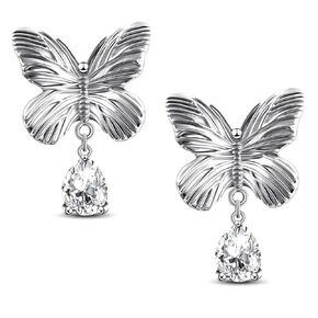 Silver Butterfly Earrings-925 Sterling Silver Post Stud Earrings Cute Butterfly Earrings for Women Dangle Cubic Zirconia Earrings for Women Teardrop Earrings for Women