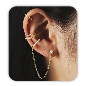 Ear Cuffs Non Piercing, Gold Ear Cuff as Fake Earrings Clip on Cartilage, Stackable Earcuff Earrings for Women as Non Helix Piercing Jewelry with Sparkling Cubic Zirconia