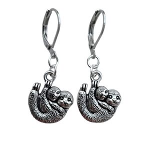 Sloth Charm Leverback Earrings for Men Women, Vintage Style Decorative Pendant Dangle Earrings, Cute Accessories for Him or Her