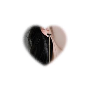 Boho Tassel Crystal Earrings Long Ear Line Dangle Earrings Black Crystal Butterfly Stud Earrings Gold Linear Drop Earrings Jewelry for Women and Teen