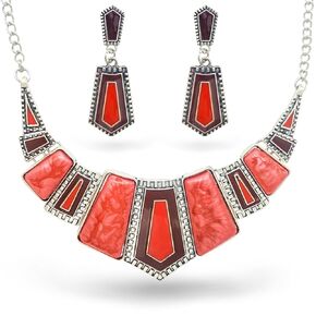 Vintage Tibetan Jewelry Set | Boho Silver Rhinestone Collar and Earrings | Summer Statement Gift for Women