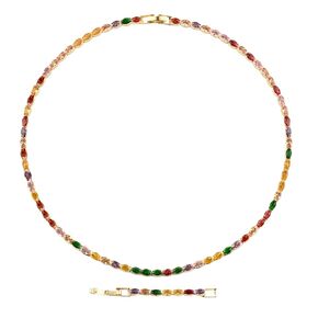 14K Gold Colorful Crystal Necklace for Women Adjustable Multicolor Rainbow Necklace