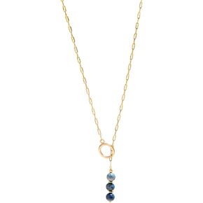 POSHPENDANT Handmade Black Onyx Lariat Necklace – 8 MM Black Onyx Pendant – Protection & Strength – 18K Gold-Plated Brass – Statement Paperclip Chain – 22 Inch – Gift for Her in Saudi Arabia