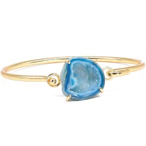 Cave Druzy Agate Geode Druzy Handmade Adjustable Gemstone Gold Bangle Bracelet Stone Size 20-25mm