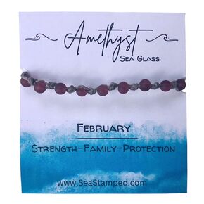 Birth Month Sea Glass Bracelet-Birthstone Jewelry for Women-Sea Glass Woven Beach Bracelet-Birth Stone Bracelet (Periwinkle-June)