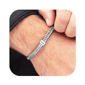 Fathers Day Custom Men Bracelet for Dad with Kids Name & Beads, Handmade Personalized Engraved Name Bracelet with Hip Hop Chain Personalized Family Gift for Husband,Grandpa from Daughter Son (4 Beads)