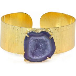 Cave Druzy Agate Geode Druzy Handmade Gemstone Gold Cuff Bracelet, Stone Size Appromimate 25-35 mm Adjustable Cuff Bracelets