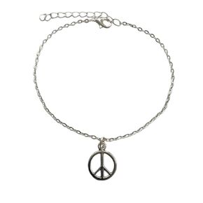 Peace Sign Anklet, Hippie Foot Chain, Charm Ankle Chain, Silver Color Anklet Adjustable, Boho Peace Jewelry