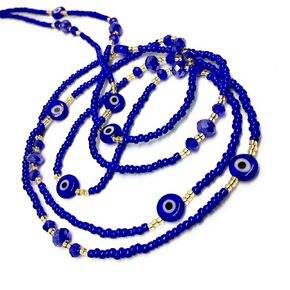 حبات البطن الأزرق والذهبي الملكي ، حبة الخصر العيون الشريرة ، حبة البطن ، سلسلة من الخصر بالخرز ، 42 بوصة ، حبات الخصر لفقدان الوزن ، (الأزرق الملكي والذهبي (2 PCS) in Kuwait