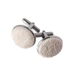 Ivory Lace Fabric Cuff Links for Him, Stainless Steel Grooms Cufflinks, Lace Gifts for 13th Wedding Anniversary for Husband