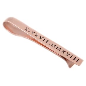Custom Copper Tie Bar, Personalized Roman Numerals Tie Clip 7th Anniversary Valentines Present, Customized Pinch Clip