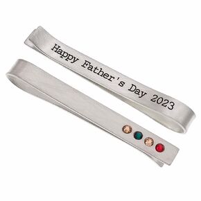 Personalized Tie Bar Tie Clip with Birthstones Father's Day For Gift for Dad or Grandpa Sterling Silver